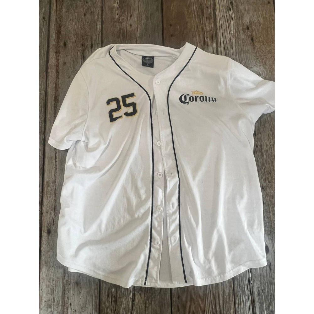 Corona Extra Baseball Jersey Mens XL White La Vida Mas Fina Palm Tree‎ Graphic